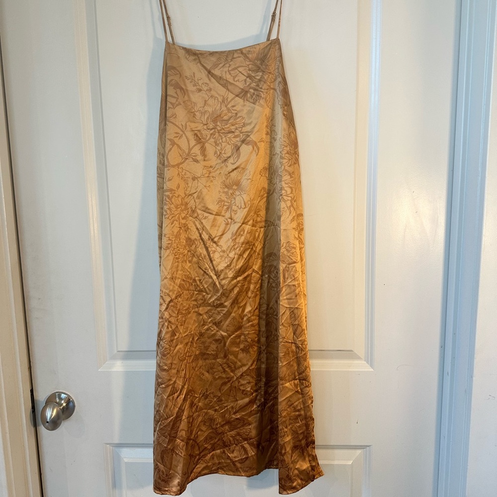 Stars Above Cognac Lace Back Slip Satin Dress, size Small